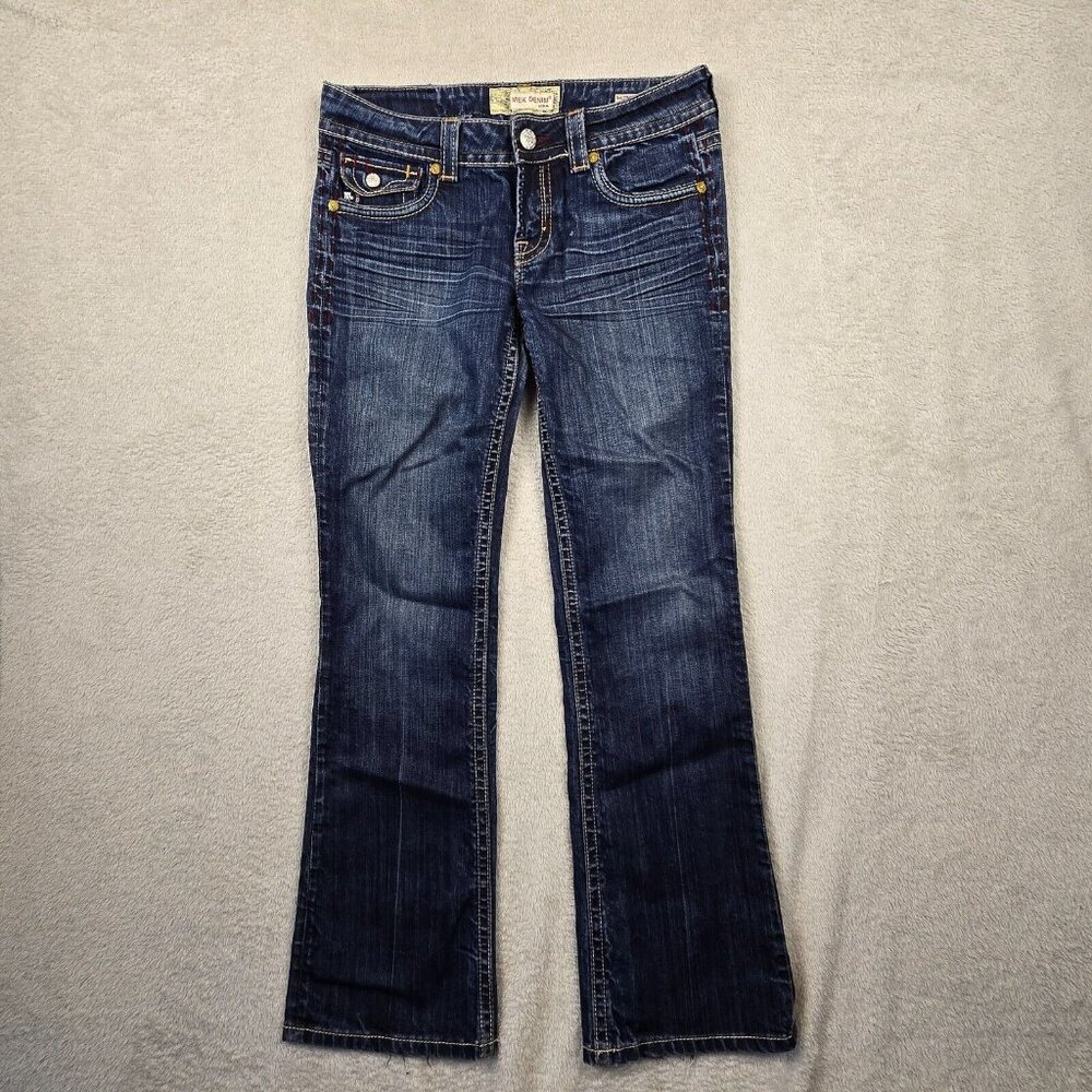 MEK Jeans Womens Size 29x32 Baltimore Denim Boot Cut Distressed Faded Whiskers